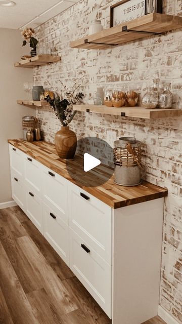 Sarah | DIY & Decor Expert on Instagram: "Do you love the look of a faux brick wall but already have a backsplash?   That’s not the only option.   Our exclusive course shows you how to bring this style to any room in your home, office or work place.   Enroll now and learn step-by-step how to achieve this beautiful transformation. Your dream space is course away." Brick Backsplash Kitchen Diy, Faux Brick Wall Kitchen, Brick Kitchen Ideas, Diy Faux Brick Wall, Brick Wall Kitchen, Kitchen Feature Wall, Faux Brick Backsplash, Brick Bathroom, Faux Brick Wall Panels