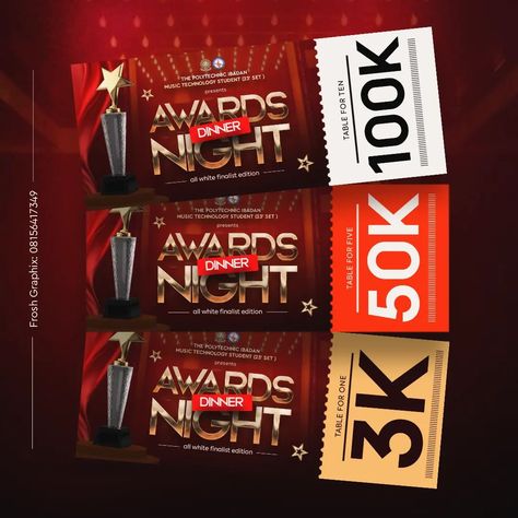 Awards Dinner Night design project updates Tickets designed professionally. Send direct message let's have a productive conversation Your design project should be the one I'll post next. #brand #brandidentity #ads #graphicdesign #graphicdesignersghana #logo #flyers #churchflyers #design #print #business #instagram #viral #trending #style #follow #instagood #photography #explore #trendingnow #instadaily #music #tiktok #fashion #digital #froshgraphix #lagos #ibadan #abujabusiness #nigerians Event Design Branding, Dp Blast, Music Tiktok, Games Night, Next Brand, Ads Creative Advertising Ideas, Graphic Design Quotes, Social Media Branding Design, Banner Design Inspiration