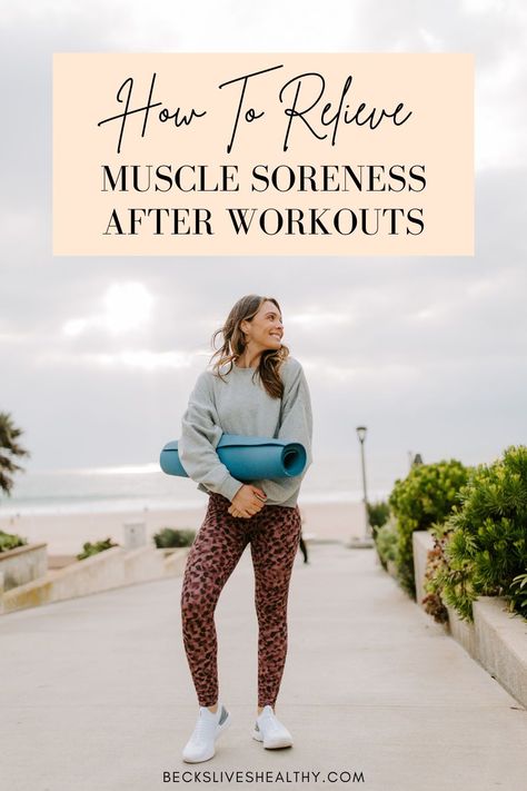 How to Relieve Muscle Soreness After Workouts | Becks Lives Healthy Whether you’re a professional athlete or avid gym-goer, muscle soreness is a normal part of living an active lifestyle. Use these tips and tricks to overcome sore muscles quicker and support a healthy recovery process. Click here to read! Stretching For Sore Muscles, Sore Quads Relief Muscle, How To Help Muscle Soreness, Workout Recovery Sore Muscles, How To Relieve Sore Muscles, Gym Soreness Remedies, Sore Leg Muscles Relief, Muscle Soreness Relief Remedies, How To Heal Sore Muscles Fast