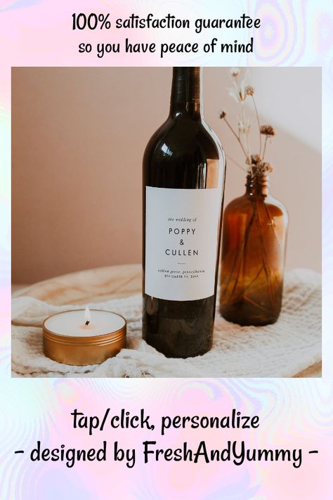 Chic Typography Wedding Wine Label - tap to personalize and get yours #WineLabel #rustic #wedding, #modern #rehearsal #dinner,