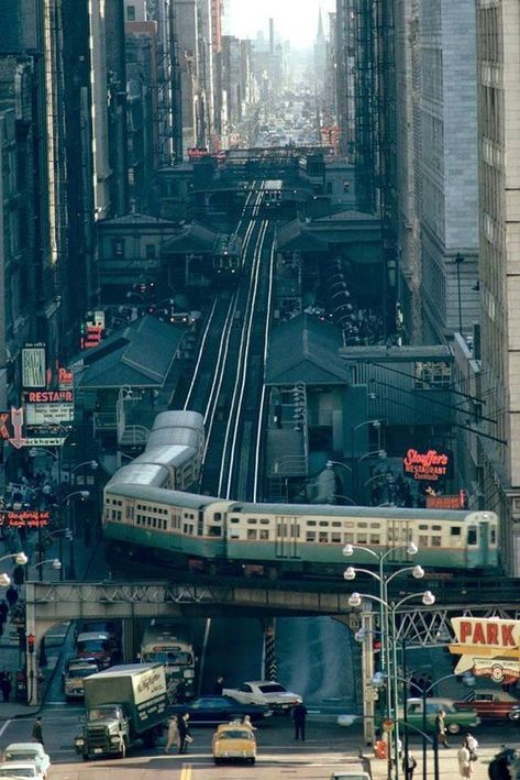 Chicago 1967 Chicago L Train, Chicago El Train, Chicago Buildings, Chicago L, Photography Posters, Railroad Art, Creative Commons Images, Same Energy, Chicago History