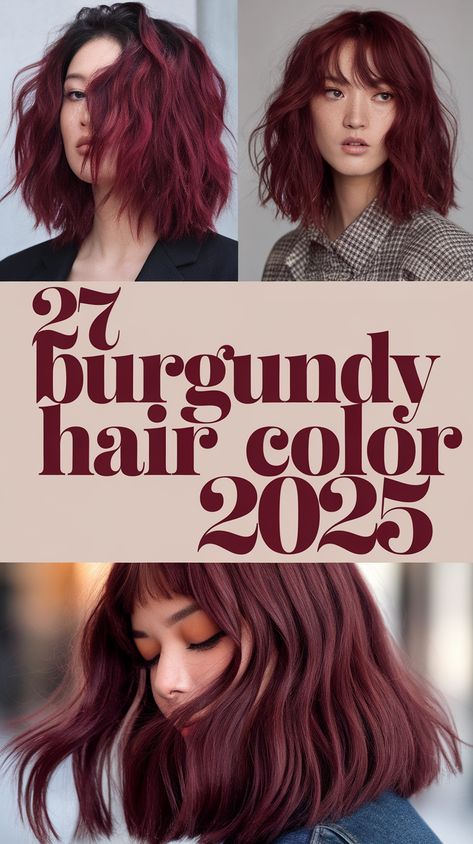 Burgundy Hair Color 2025: 27 Stunning Ideas Burgundy Color Block Hair, Wine Hair Color Burgundy With Highlights, Burgundy Hair Formula, Burgundy Hair Asian, Raspberry Balayage, Dark Burgundy Hair Color, Burgundy Hair Color Ideas, Brown And Black Hair, Short Burgundy Hair