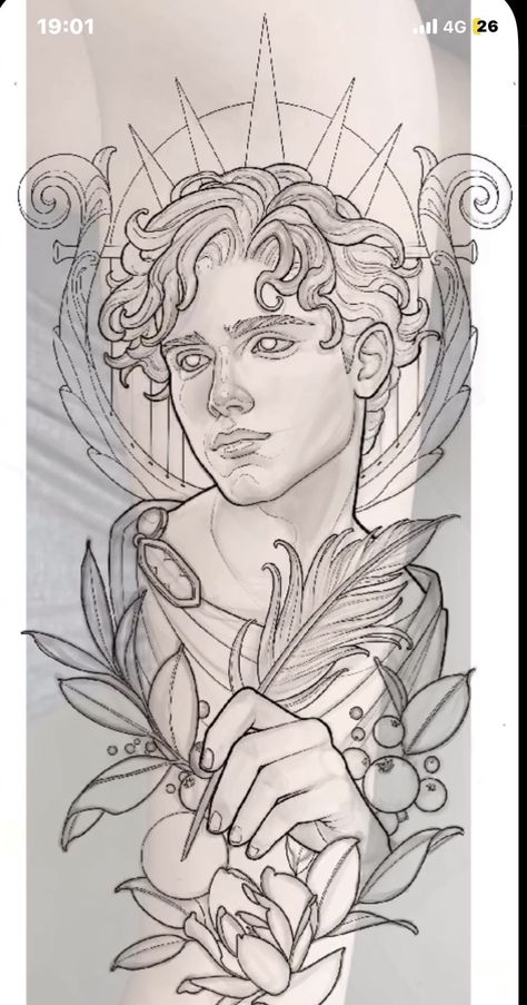 Male Portrait Tattoo, Neoclassical Tattoo, Roman Drawings, Apollo Tattoo, Neo Traditional Art, Atlas Tattoo, Floral Thigh Tattoos, Neotraditional Tattoo, Animal Tattoo Ideas