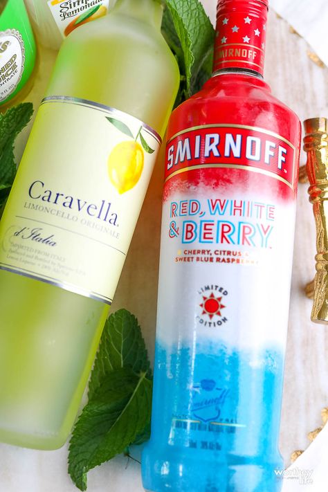 ingredients to make a red white and blue vodka drink Red White And Blue Vodka Drinks, Green Alcoholic Drinks, Smirnoff Cocktail, Red White And Booze, Smirnoff Red, Vodka Punch, 4th Of July Cocktails, Red White And Boom, Rocket Pop