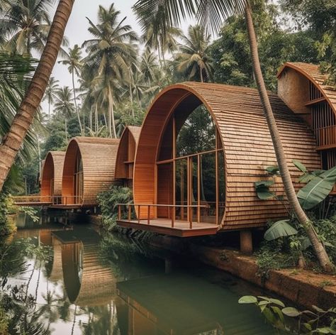 Wood Resort Design, Eco Resort Architecture, Cottage House Designs, Forest Resort, Eco Lodges, Luxury Beach Resorts, Glamping Resorts, Resort Architecture, Earth Sheltered