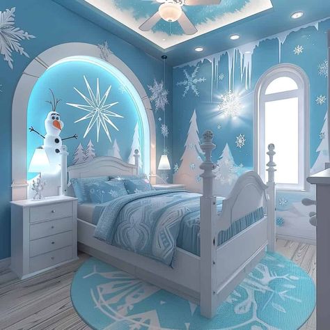 Frozen Fantasy: 15 Enchanting Elsa-Inspired Bedroom Designs for Your Little Ice Princess Frozen Girls Room, Frozen Themed Bedroom, Cinderella Room, Girls Princess Bedroom, Ice Kingdom, Frozen Bedroom, Teen Room Designs, Princess Bedrooms, Frozen Room