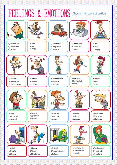 Feelings and emotions interactive and downloadable worksheet. Check your answers online or send them to your teacher. Weather Worksheets, English Worksheet, Phrasal Verbs, English For Kids, Vocabulary Worksheets, English As A Second Language (esl), English As A Second Language, Esl Worksheets, English Worksheets