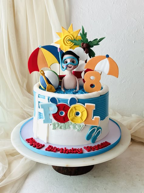 Swim Theme Birthday Party, Swimming Themed Birthday Party, Swimming Theme Cake, Swim Party Cake, Swimming Pool Cake Ideas, Pool Theme Cake, Pool Party Cake Ideas, Pool Cakes, Pool Birthday Cakes