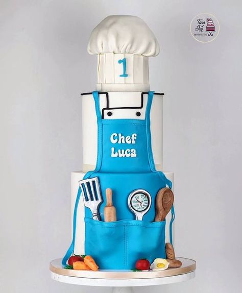 Birthday, Mulit-tier, Chef Cake, Baking Utensils, Blue, White - cake by Tiers of Joy, facebook Barney Cake, Fondant Cake Tutorial, Customised Cakes, Hot Wheels Cake, Cake Competition, Chef Cake, Dummy Cake, Baking Theme, Fondant Cake Designs