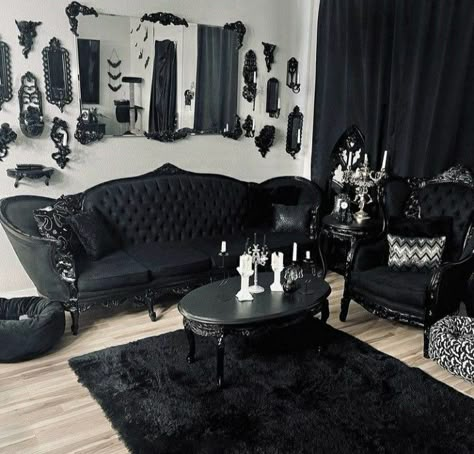 Goth Living Room, Gothic Living Room, Gothic Decor Bedroom, Tomb Sweet Tomb, Goth House, Goth Room, Gothic Room, Gothic Bedroom, Spooky Home