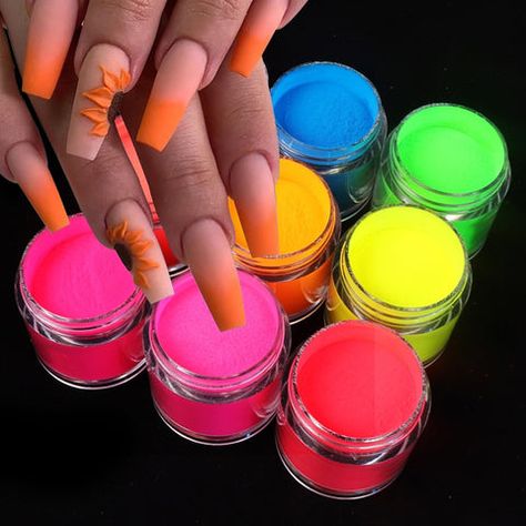 Description: 9 Gorgeous Colors Acrylic Powder: Available in a choice of 9 eye-catching vibrant colors,... Neon Acrylic Nails Short, Nails Short Marble, Bright Neon Acrylic Nails, Fluorescent Nails, Neon Acrylic Nails, Ombré Nails, Glitter Manicure, Acrylic Nail Powder, Powder Nail Polish