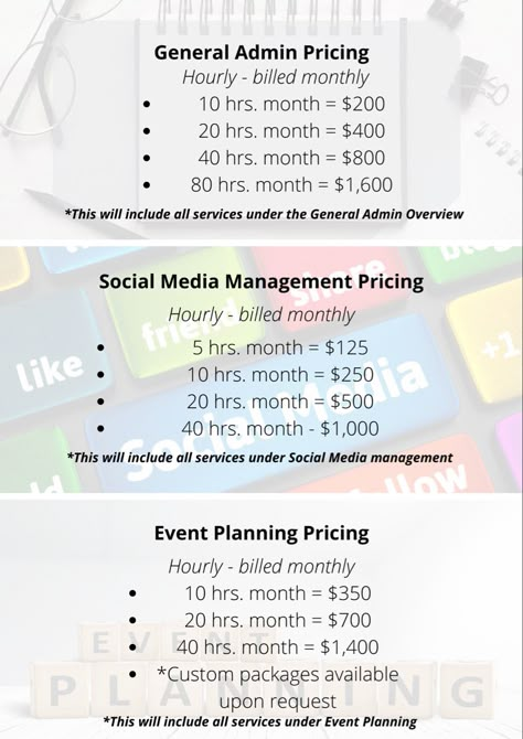 Virtual Assistant Pricing Packages Examples, Virtual Assistant Price List, Va Pricing Packages, Event Planning Pricing Packages, Virtual Assistant Package Pricing, Virtual Assistant Pricing Packages, Social Media Manager Pricing Packages, Virtual Assistant Packages, Social Media Packages Pricing