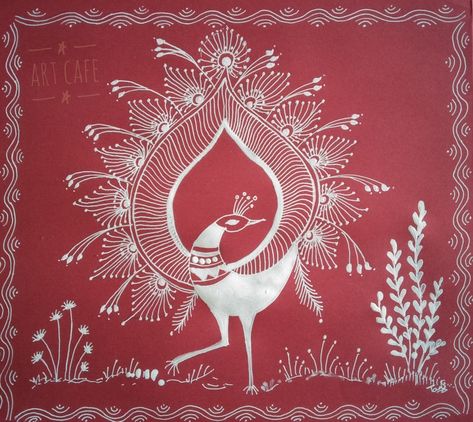 Peacock Indian, Warli Paintings, Painting Peacock, Warli Painting, Painting Animals, Rangoli Designs With Dots, Painting For Beginners, Folk Art Painting, Aesthetic Iphone