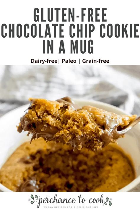 Paleo Chocolate Chip Mug Cake, Gf Cookie In A Mug, Paleo Mug Cookie, Gluten Free Cookie In A Mug, Gluten Free Mug Cookie, Mug Cookie Recipes, Chocolate Chip Mug Cookie, Dairy Free Chocolate Chip Cookies, Oat Chocolate Chip Cookies