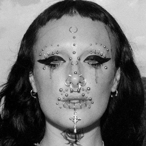 Facial Piercing Jewelry, Heavy Body Modification, People With Lots Of Piercings, Full Face Of Piercings, Heavy Piercings, Unique Facial Piercings, Tattoos And Piercings Aesthetic, Tough Piercing, Multiple Face Piercings