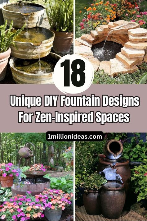 18 Unique DIY Fountain Designs For Zen-Inspired Spaces Diy Rustic Fountain, Small Backyard Fountain Ideas, Diy Fountains Backyard Simple, Rock Fountains Outdoor, Solar Fountains Outdoor Diy, Outside Fountains, Unique Landscaping, Yard Fountain, Small Water Fountain