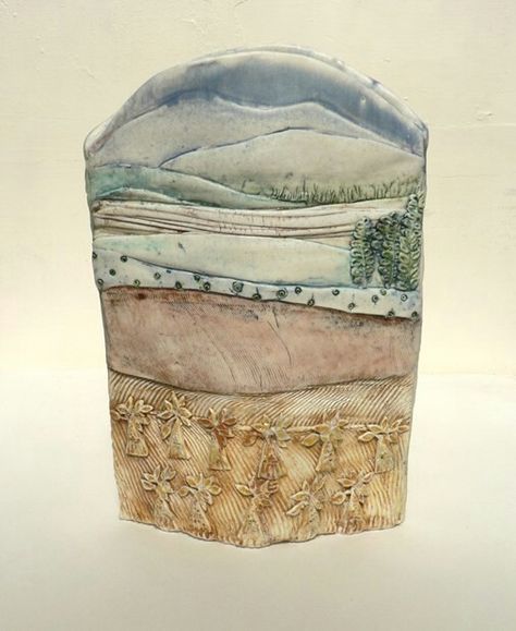 Elaine Hind Ceramic Landscape Sculpture, Narrative Ceramics, Underglaze Ceramics, Landscape Ceramics, Landscape Pottery, Boundaries Art, Abstract Vases, Craig Underhill, Ceramic Landscape