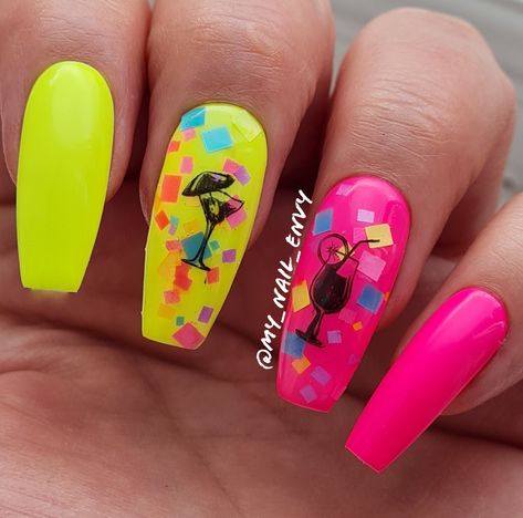 Alcohol Drink Nails Designs, Cocktail Nail Art, Neon Cocktails, Neon Nails, Nails Designs, Nails Design, How To Do Nails, Gel Polish, Cute Nails