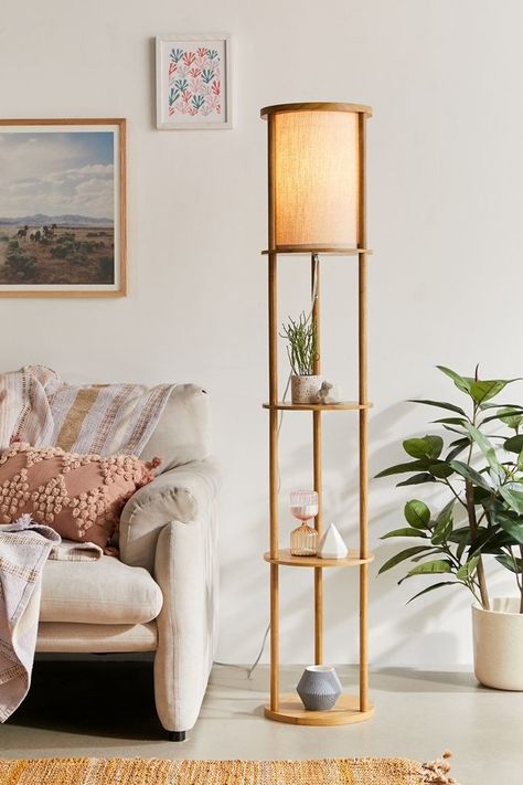 33 Beautiful Pieces Of Furniture And Decor That Are Surprisingly Cheap Feature Floor Lamp, Shelf Floor Lamp, Floor Lamp With Shelves, Floor Lamps Living Room, Inspire Me Home Decor, Apartment Furniture, Standing Lamp, Wooden Shelves, Lamps Living Room