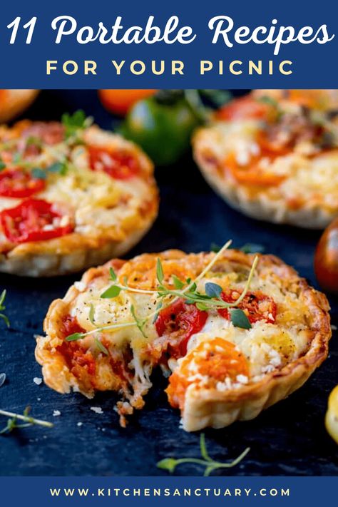 11 picnic recipes that aren't sandwiches! Portable food to make your picnic feel really special! #picnic #picnicrecipes #nosandwiches #picnicideas Tomato Tartlets, Family Picnic Food, Vegetarian Picnic, Tomato Tarts, Healthy Picnic Foods, Tomato Tart Recipe, Breakfast Picnic, Picnic Food Ideas, Easy Picnic Food