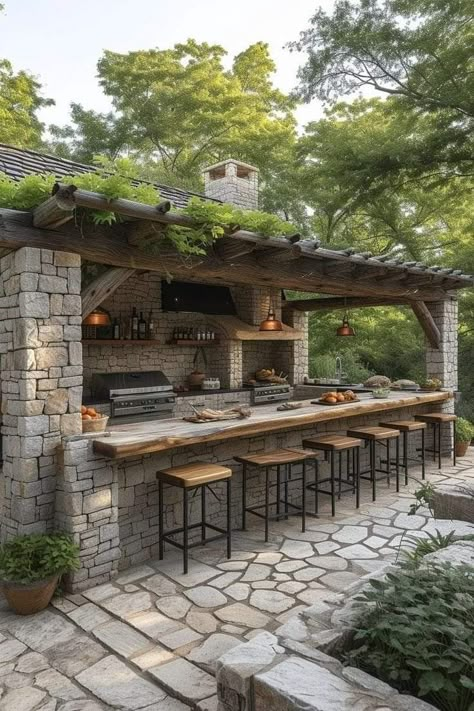 Backyard Kitchen Ideas, Boho Style Bathroom, Rustic Outdoor Kitchens, Build Outdoor Kitchen, Outdoor Kitchen Plans, Backyard Fireplace, Modern Rustic Decor, Kitchen Styles, Backyard Kitchen