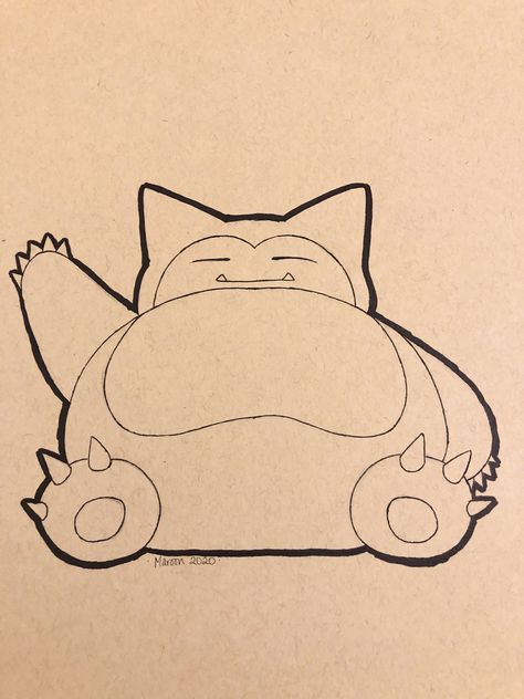 Snorlax Pokemon Tattoo Design, Snorlax Drawing Easy, Pokemon Sketch Art, Snorlax Doodle, Snorlax Sketch, Sleeping Beauty Sketch, Pokemon Doodle Art, Snorlax Drawing, Pokemon Art Draw