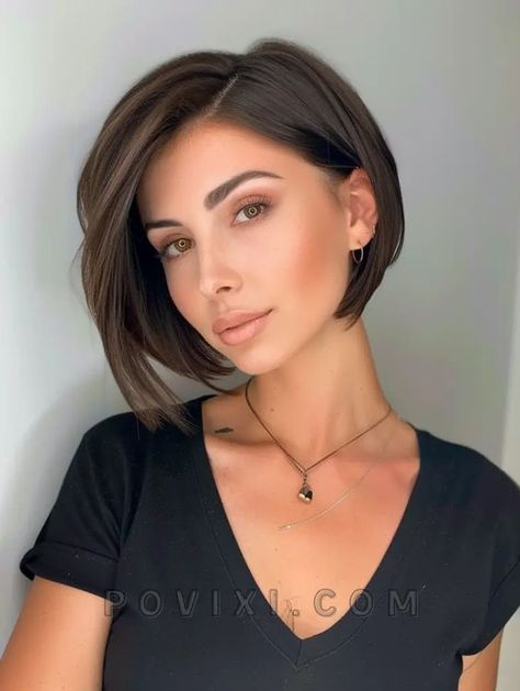 Razor Sharp Bob, Short Dark Fine Hair, Short Haircut Long Face, Bob With Side Shave, Undercut Inverted Bob, Asymetrical Haircut Edgy Bob, Assymetrical Haircut Bob, Dark Brown Bob Haircut, Short Bob Dark Hair