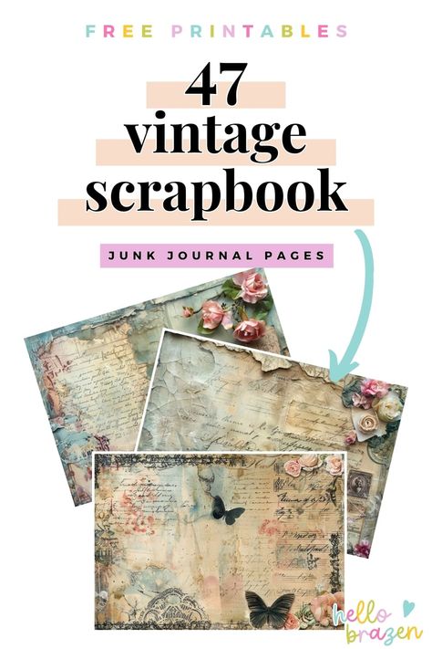 Vintage Scrapbook Junk Journal Backgrounds (Free Download) - Hello Brazen Journal Printables Free, Beautiful Christmas Scenes, Scrapbook Printables Free, Christmas Tree Collection, Christmas Tree Art, Scrapbook Collection, Free Vintage Printables, Free Printable Art, Handmade Gift Tags