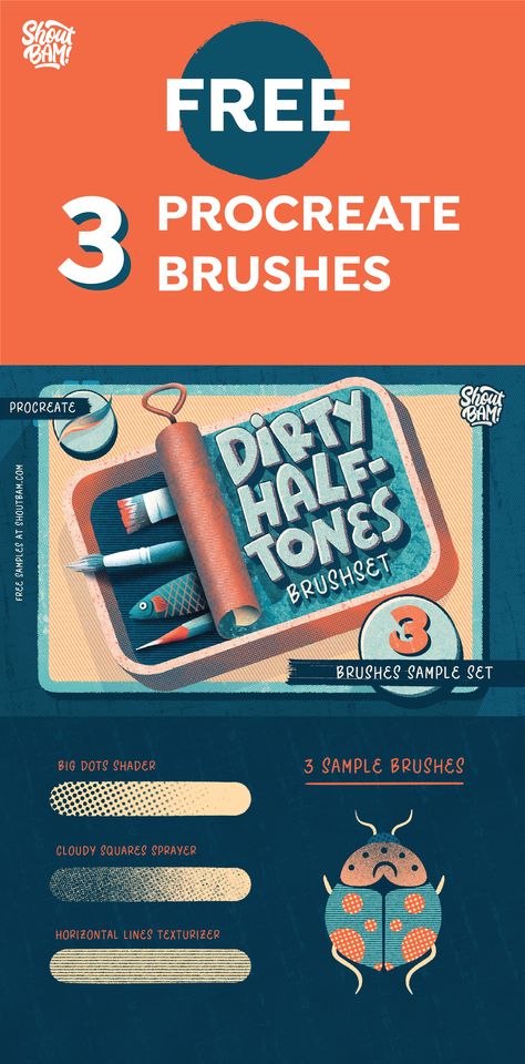 Treat yourselves with our Dirty Halftones Sample Brush Set. This Brush Set is all about Halftones and all the cool effects you can do with them. So don't be shy - join our community and get this freebie samples! #procreatebrush #freebie #freetools #freebiesamples #designfreebie #freeproducts #textures #procreate #drawing #halftone Free Halftone Brushes Procreate, Procreate Effects, Procreate Freebies, Halftone Procreate, Textures Procreate, Free Brushes For Procreate, Halftone Illustration, Procreate Brushes Download, Free Procreate Brushes