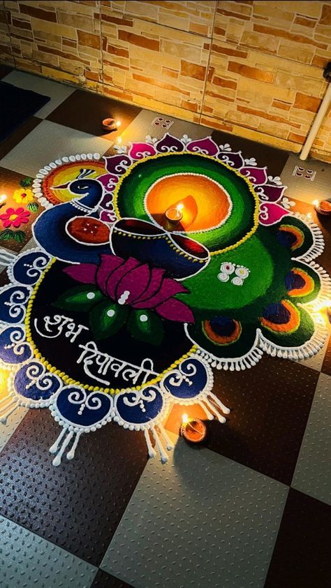 Beautiful Diwali Rangoli Designs Latest, Big Beautiful Rangoli Designs, Big And Beautiful Rangoli For Diwali, Big Simple Rangoli, Rangoli Big Designs Diwali, Happy Diwali Rangoli Aesthetic, Big And Easy Rangoli Designs, Simple And Easy Rangoli For Diwali, Big Diwali Rangoli