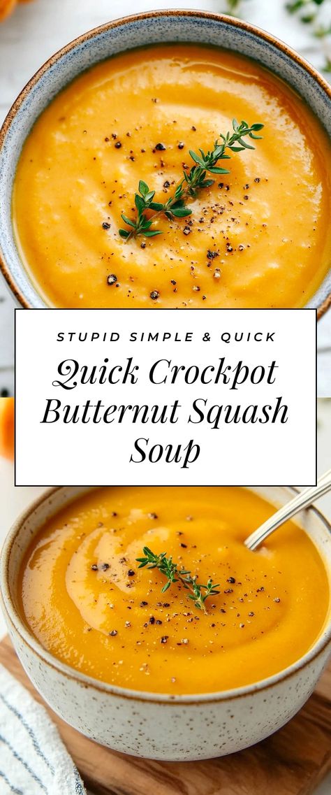 Image for Quick Crockpot Butternut Squash Soup Whole30 Butternut Squash Soup, Butternut Squash And Kale Soup, Butternut Squash Soup Easy Quick, Crockpot Butternut Squash Recipes, Butternut Squash Bisque Soup, Butternut Squash Crockpot, Crockpot Butternut Squash Soup, Squash Soup Butternut, Simple Butternut Squash Soup