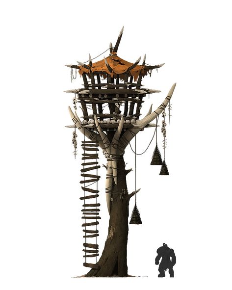 ArtStation - Orc Watchtower, soyeon Lim Orc Architecture, Conan Exiles, Inktober 2024, Props Art, Game Ui Design, Body Pose Drawing, Watch Tower, Water Design, Environment Design