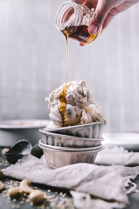 Tahini Ice Cream - Dessert - Playful Cooking Tahini Ice Cream Maple Syrup Photoshoot, Recipe Ice Cream, Cream Images, Ice Cream Images, Desserts Homemade, Blender Ice Cream, Ice Cream Photography, Good Morning Image, Sans Gluten Sans Lactose