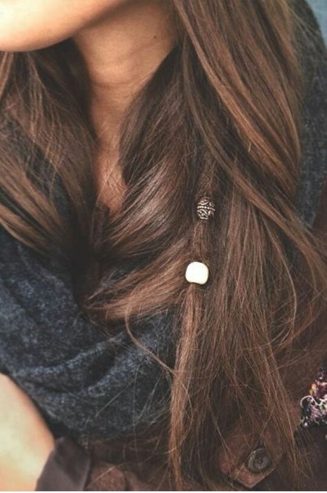 Hidden dread. Super cute :)                                                                                                                                                                                 Mehr Partial Dreads, Estilo Hippy, Mode Hippie, Smink Inspiration, Long Brown Hair, Good Hair Day, Hair Beads, Hair Envy, Messy Hairstyles