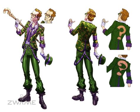 Riddler - Alternative Costume Designs - Carlos D'anda Batman Villians, Gotham Comics, Batman Arkham Games, Batman Concept Art, Arkham Games, Hugo Strange, Lee Bermejo, Inner Demon, Joker Harley Quinn