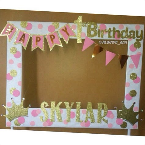 Pink and Gold 1st birthday party photobooth frame decorations ✨                                                                                                                                                               Marcos selfie Photobooth Frame, Party Photobooth, Pink And Gold Birthday, Pink And Gold Birthday Party, Birthday Photo Frame, Gold Birthday Party, Golden Birthday, Photo Booth Frame, Photo Booths