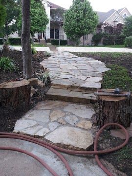 Walkway from leftover limestone. Flagstone Pathway, Broken Concrete, Flagstone Walkway, Flagstone Path, Walkway Landscaping, Walkway Design, Outdoor Walkway, Flagstone Patio, Garden Stepping Stones