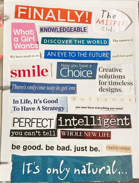 How to Make Collage Sheets With Words + Phrases - Artjournalist Collage Words Texts, Word Collage Art, Quote Collage, Holiday Words, Collage Diy, Word Collage, Scrapbook Quotes, Making Words, Collage Making