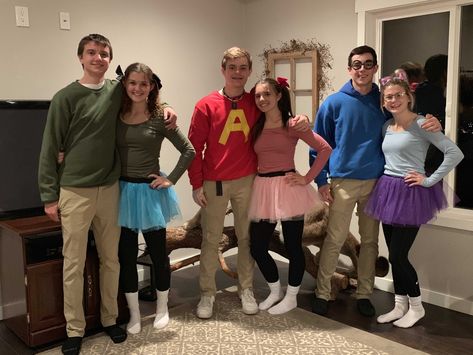 Alvin And Chipettes Costumes, Group Halloween Costumes Alvin And The Chipmunks, Alvin And The Chipmunks Costume Couple, Alive And The Chipmunks Costumes, Chippetts Halloween Costume, Alvin And The Chipmunks Couple Costume, Britney And Alvin Costume, Alvin And The Chipmunks Costume Boys, Brittany Alvin And The Chipmunks Costume