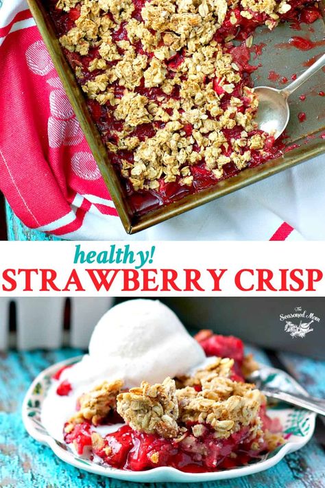 Fresh strawberries, whole grain oats, and crunchy almonds make this Clean and Healthy Strawberry Crisp an easy make ahead breakfast or low calorie dessert to enjoy all summer long! It's gluten-free, contains no refined sugar, and uses simple, real food ingredients that you can feel good about feeding your family! Easy Make Ahead Breakfast, Weight Watcher Desserts, Strawberry Crisp, Clean Eating Desserts, Low Calorie Dessert, Healthy Strawberry, Low Carb Dessert, Low Calorie Desserts, Food Ingredients