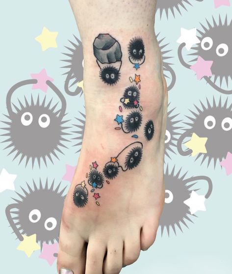 Tree Spirit Tattoo, Soot Sprite Tattoo, Soot Spirit, Sprite Tattoo, Tatuaje Studio Ghibli, Candy Tattoo, Tattoo Coverup, Spirit Tattoo, Soot Sprite