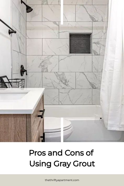 Pros and Cons of Using Gray Grout Bathroom Tiles With Dark Grout, Black Tile With Grey Grout, Grey Tiles With Grey Grout, White Tile With Charcoal Grout, Tile Shower Dark Grout, Charcoal Grout Bathroom, Shower Dark Grout, Dark Gray Grout, Grey Grout Bathroom