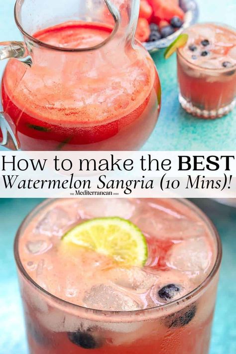 Watermelon Sangria Recipe, Summer Sangria Recipes, Watermelon Sangria, Sangria Drink, Watermelon Wine, Easy Sangria Recipes, White Wine Sangria, Peach Wine, Fun Summer Drinks