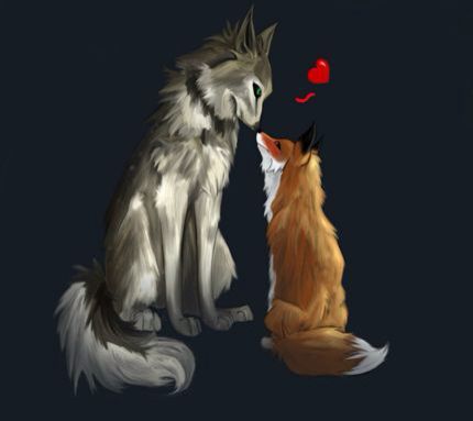 Fox and wolf illustration Fox And Wolf, Wolf Wallpaper, Fox, Dogs, Anime, Black