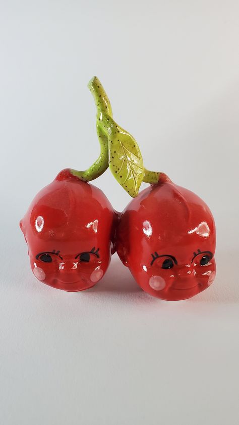 Ceramic cherries faces with speckle clay stem and leaf. Roughly 5 in. including stem. Clay Cherry, Face Pottery, Small Ceramics, Ceramic Orchid, Flash Ideas, Ceramic Home Decor, Clay Inspo, Diy Pottery Painting, Desert Flowers