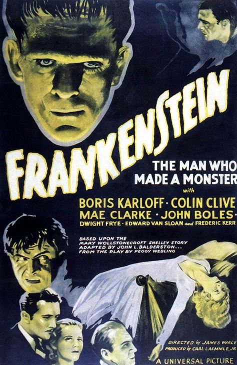 Frankenstein (1931) .. 21 November 1931 (USA) Production 310 - Frankenstein 1931, Classic Horror Movies Posters, Classic Monster Movies, Film Vintage, Boris Karloff, Old Movie, Best Horror Movies, Classic Movie Posters, Horror Posters