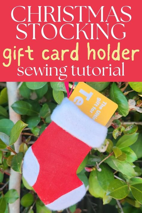 Mini Christmas stocking with a gift card poking out the top Mini Christmas Tree With Gift Cards, Fabric Gift Card Holder Free Pattern, Mini Stocking Pattern, Card Holder Sewing, Stocking Pattern Free, Quilted Christmas Gifts, Christmas Stockings Sewing, Crafts 2024, Christmas Sewing Patterns