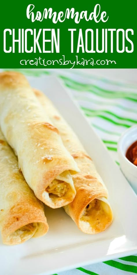 Baked Flautas Recipe, Baked Chicken Flautas, Chicken Flautas Recipe, Baked Flautas, Flautas Recipe, Creamy Cheesy Chicken, Chicken Flautas, Easy Baked Chicken, Yummy Chicken Recipes