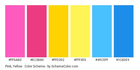 Color scheme palette image Pink Yellow Blue Palette, Blue Yellow Pink Color Palette, Blue Pink Yellow Color Palette, Blue Names, Pink Names, Yellow Colour Scheme, Color Palette Yellow, Color Celeste, Blue Palette