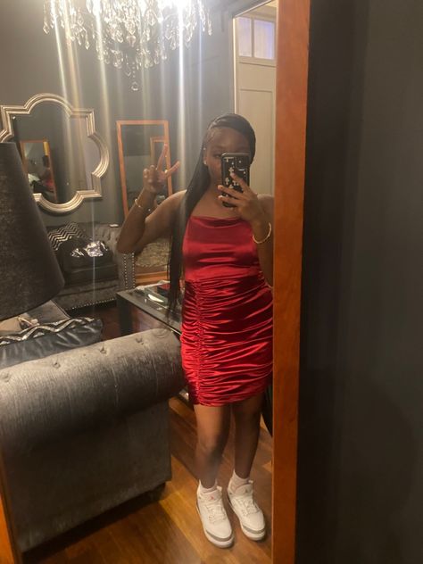 sneaker ball outfit red dress and jordan 3s Sneaker Balls Outfits, Sneaker Ball Outfit Ideas Middle School, Sneaker Ball Dress Ideas, Dress And Jordans, Sneakerball Party Outfits, Sneakerball Party, Sneaker Ball Outfit Ideas, Princess Sweet 16, Ball Outfit